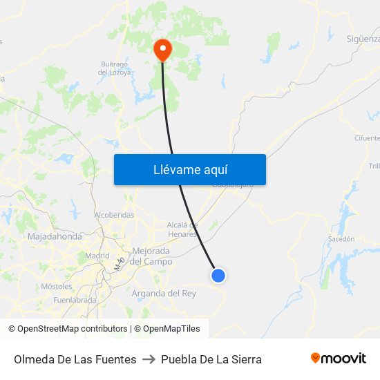 Olmeda De Las Fuentes to Puebla De La Sierra map