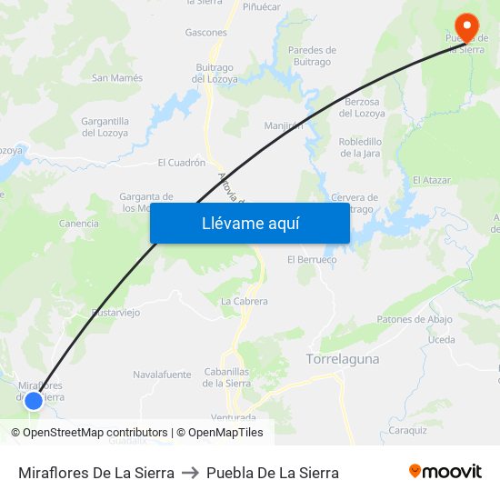 Miraflores De La Sierra to Puebla De La Sierra map