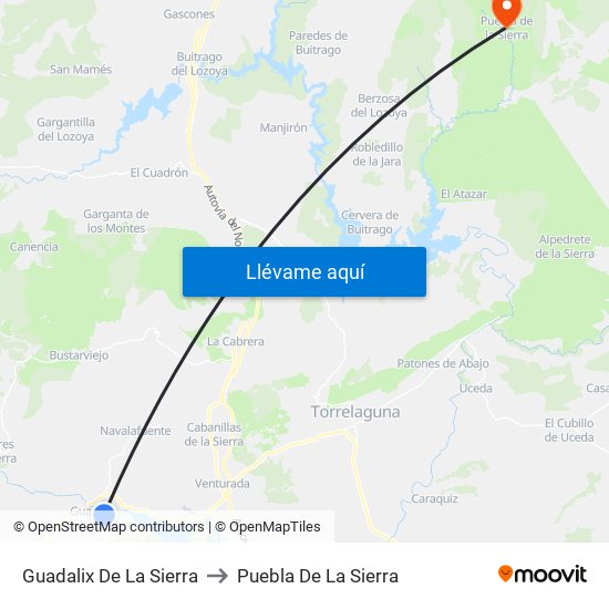 Guadalix De La Sierra to Puebla De La Sierra map