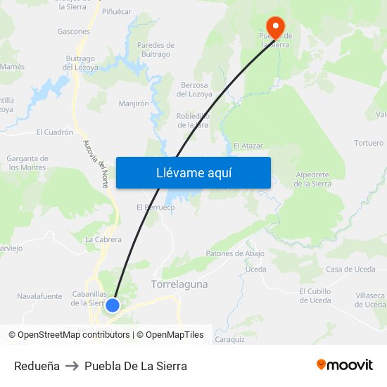 Redueña to Puebla De La Sierra map
