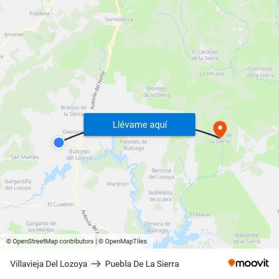 Villavieja Del Lozoya to Puebla De La Sierra map
