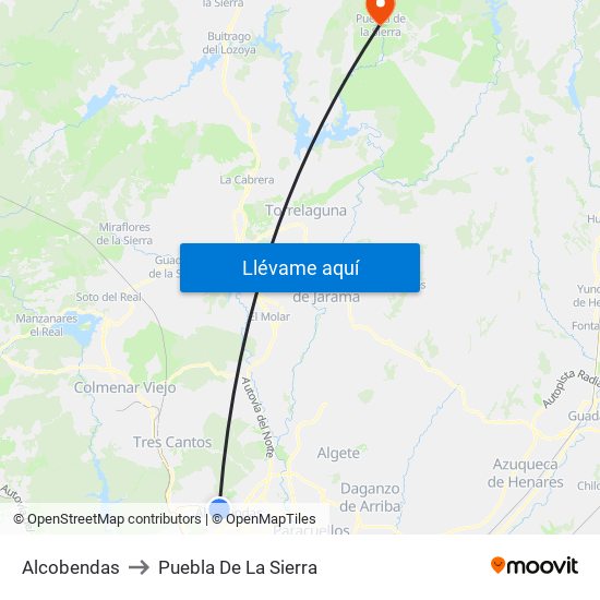 Alcobendas to Puebla De La Sierra map