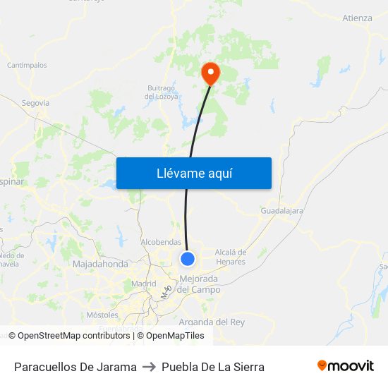 Paracuellos De Jarama to Puebla De La Sierra map