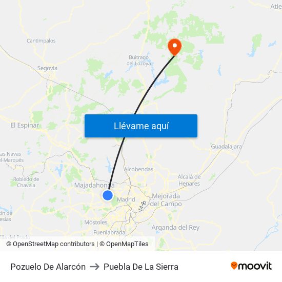Pozuelo De Alarcón to Puebla De La Sierra map
