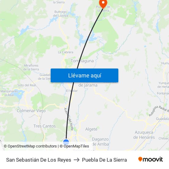San Sebastián De Los Reyes to Puebla De La Sierra map