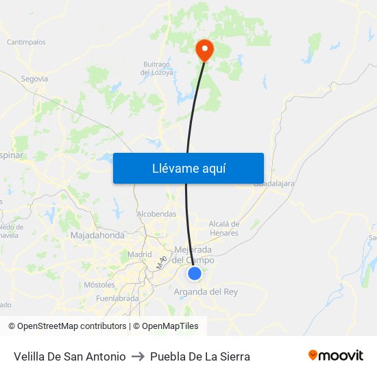 Velilla De San Antonio to Puebla De La Sierra map