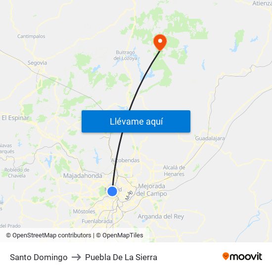 Santo Domingo to Puebla De La Sierra map