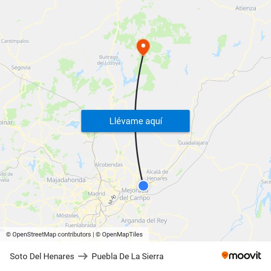 Soto Del Henares to Puebla De La Sierra map