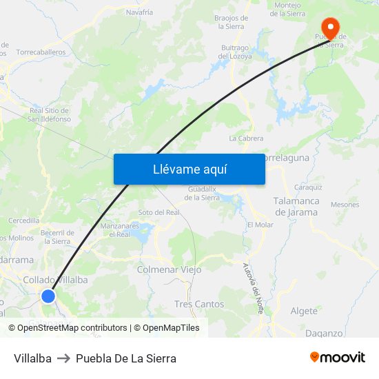 Villalba to Puebla De La Sierra map