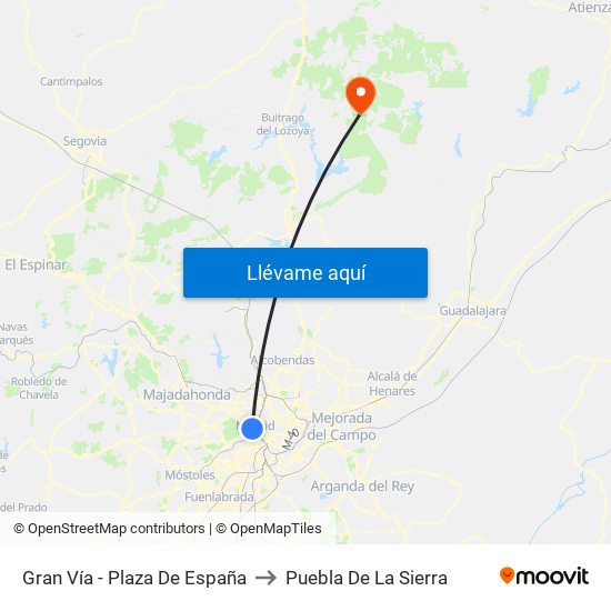 Gran Vía - Plaza De España to Puebla De La Sierra map