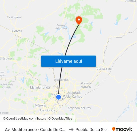 Av. Mediterráneo - Conde De Casal to Puebla De La Sierra map