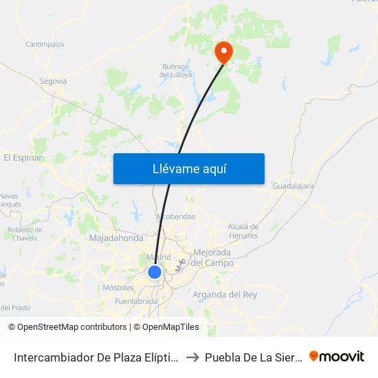 Intercambiador De Plaza Elíptica to Puebla De La Sierra map