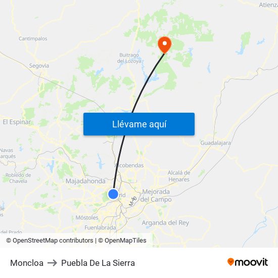 Moncloa to Puebla De La Sierra map