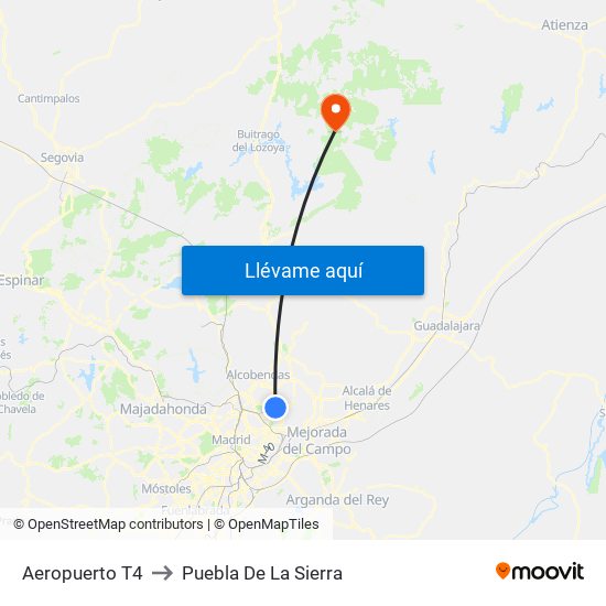 Aeropuerto T4 to Puebla De La Sierra map
