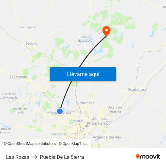 Las Rozas to Puebla De La Sierra map