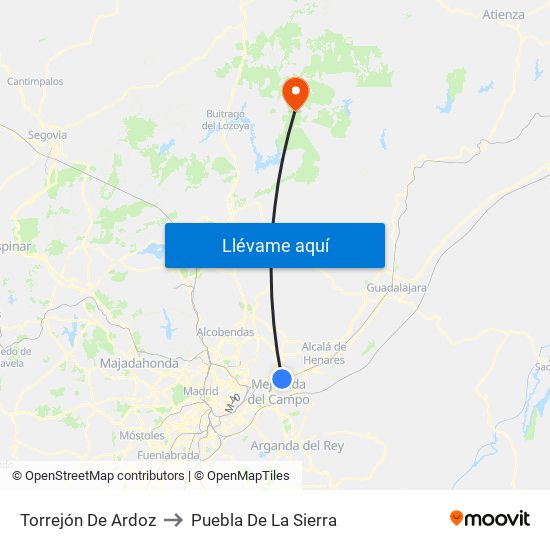 Torrejón De Ardoz to Puebla De La Sierra map