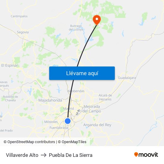 Villaverde Alto to Puebla De La Sierra map