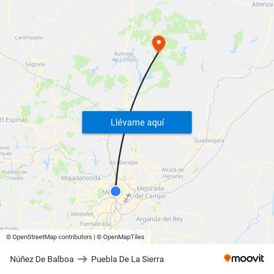 Núñez De Balboa to Puebla De La Sierra map