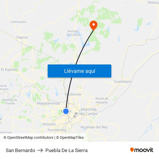 San Bernardo to Puebla De La Sierra map