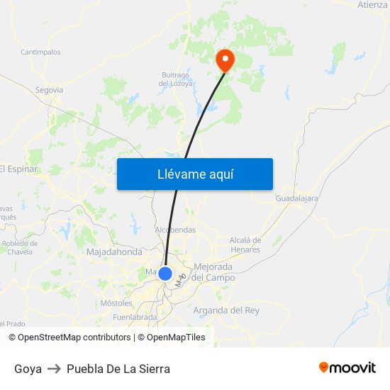 Goya to Puebla De La Sierra map