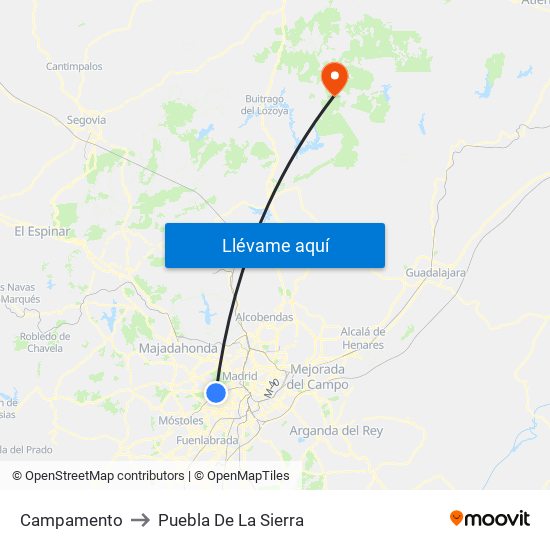 Campamento to Puebla De La Sierra map