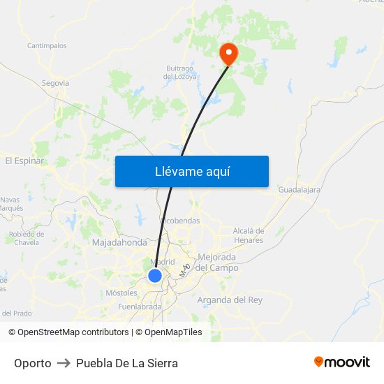 Oporto to Puebla De La Sierra map