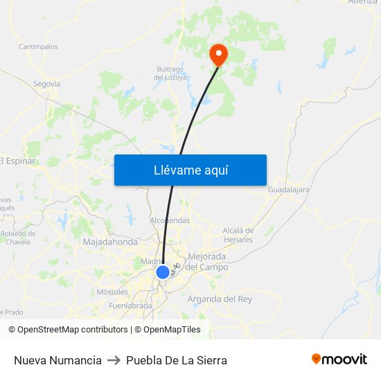 Nueva Numancia to Puebla De La Sierra map