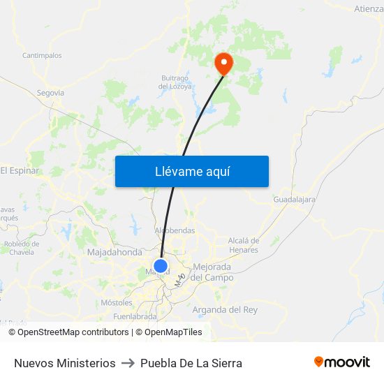 Nuevos Ministerios to Puebla De La Sierra map