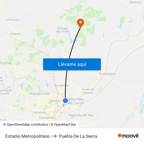 Estadio Metropolitano to Puebla De La Sierra map