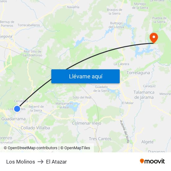 Los Molinos to El Atazar map