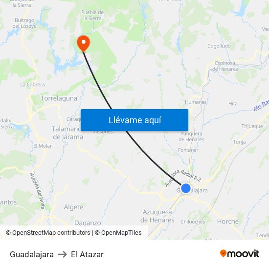 Guadalajara to El Atazar map