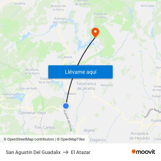 San Agustín Del Guadalix to El Atazar map