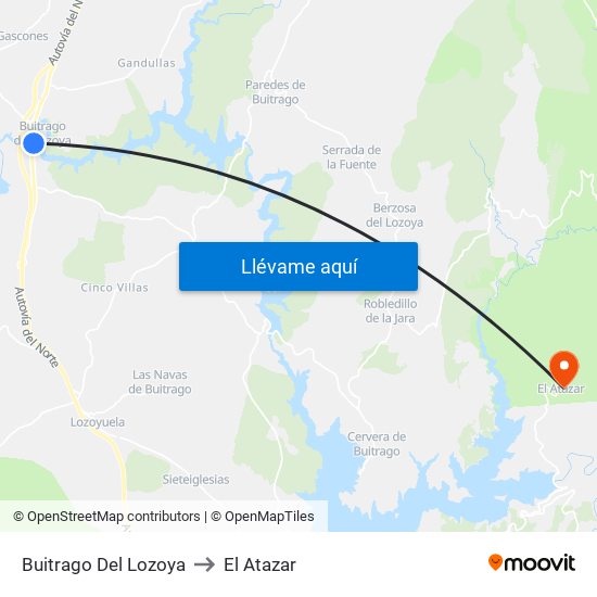 Buitrago Del Lozoya to El Atazar map