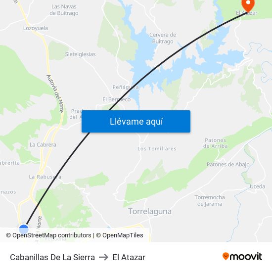 Cabanillas De La Sierra to El Atazar map