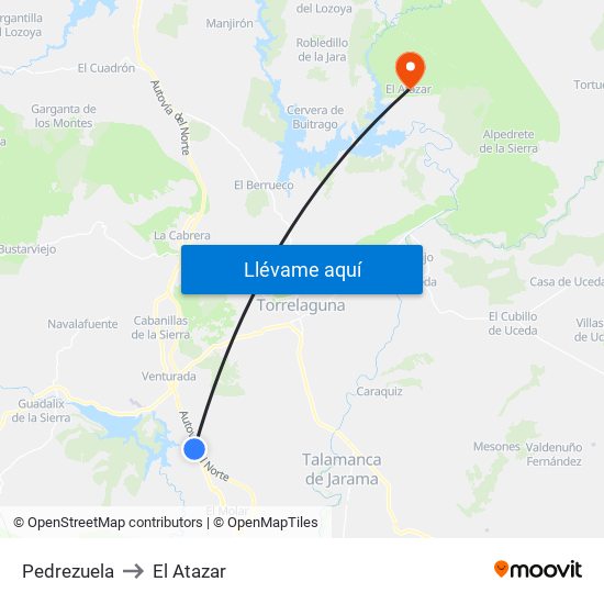 Pedrezuela to El Atazar map