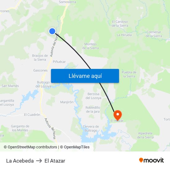La Acebeda to El Atazar map