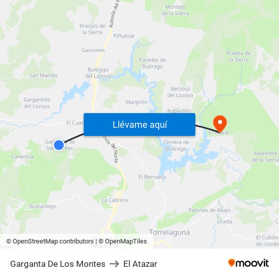 Garganta De Los Montes to El Atazar map