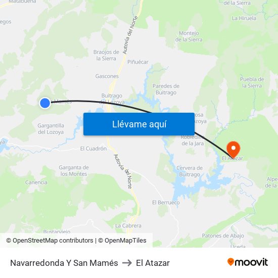 Navarredonda Y San Mamés to El Atazar map