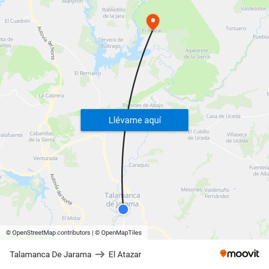 Talamanca De Jarama to El Atazar map