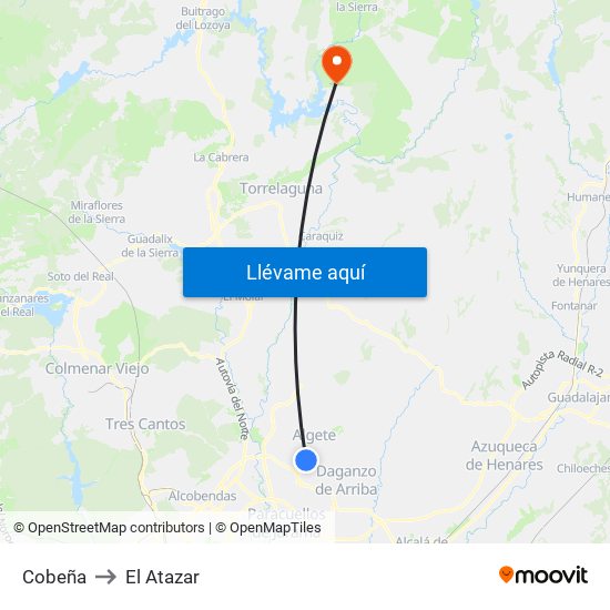 Cobeña to El Atazar map