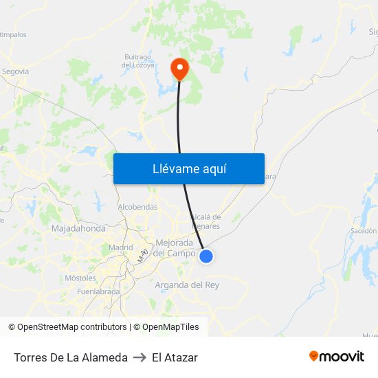 Torres De La Alameda to El Atazar map