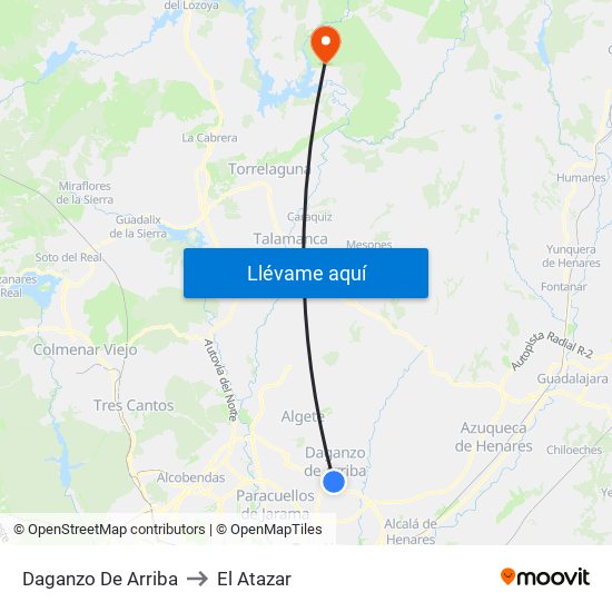 Daganzo De Arriba to El Atazar map