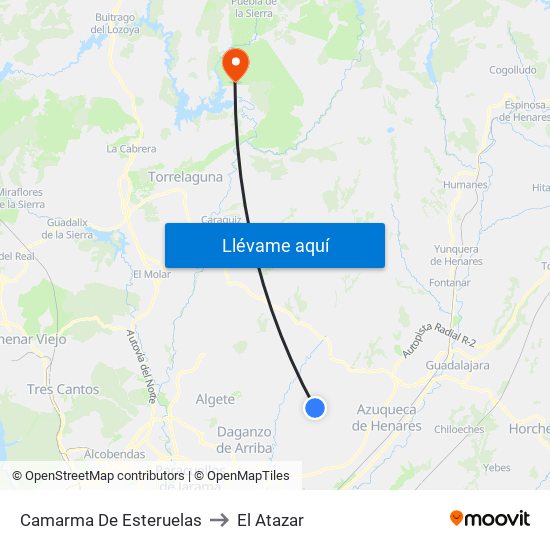 Camarma De Esteruelas to El Atazar map
