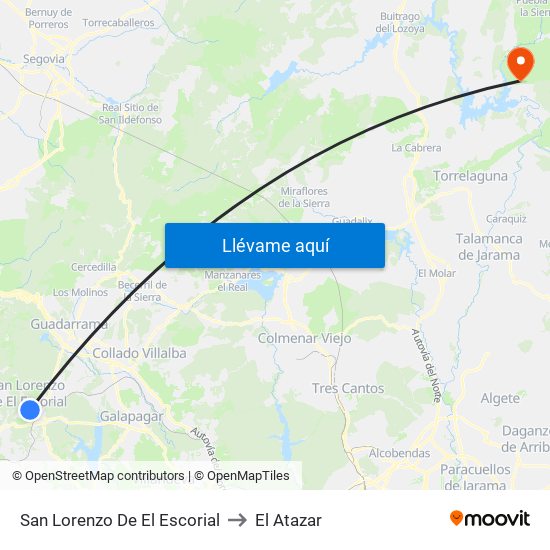 San Lorenzo De El Escorial to El Atazar map
