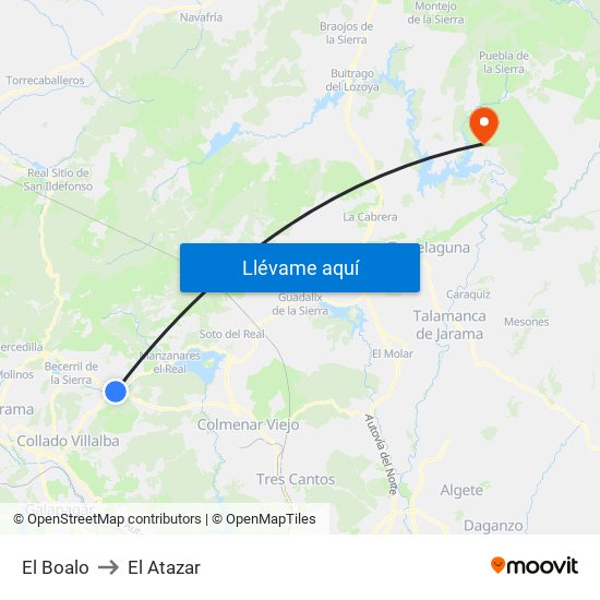El Boalo to El Atazar map