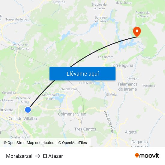 Moralzarzal to El Atazar map