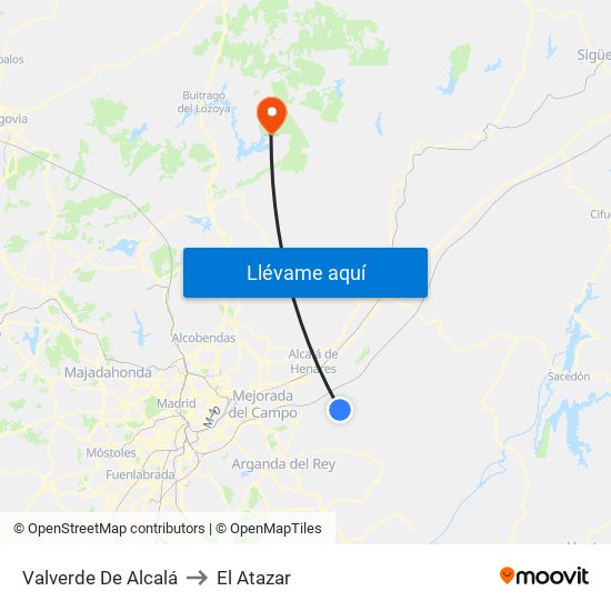 Valverde De Alcalá to El Atazar map