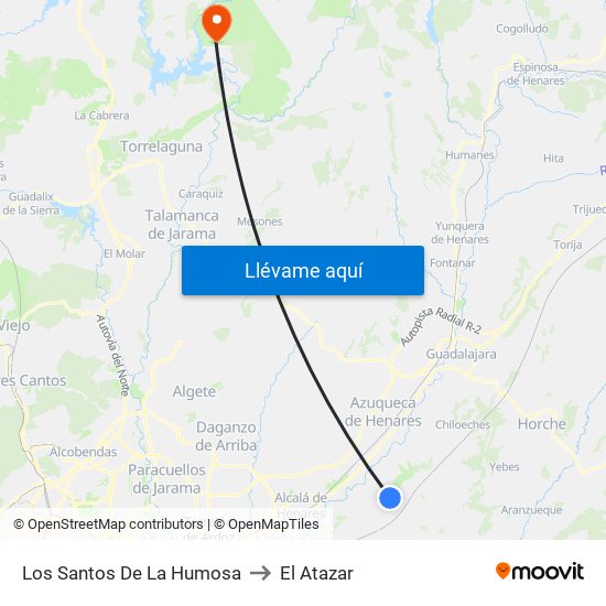 Los Santos De La Humosa to El Atazar map