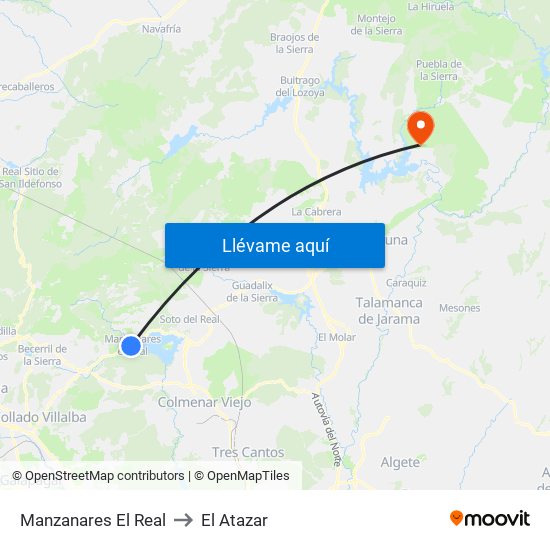 Manzanares El Real to El Atazar map