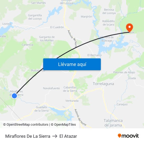 Miraflores De La Sierra to El Atazar map